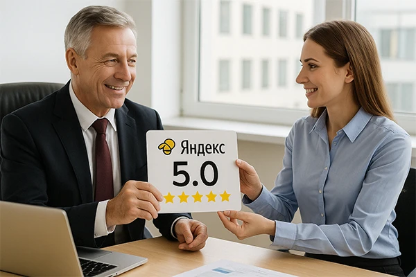 Рейтинг 5.0 юридической компании в Яндексе